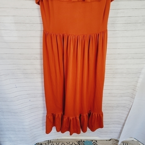 BAUM UND PFERDGARTEN RUST ORANGE MIDI DRESS, w RUFFLE DETAIL SZ SMALL - Picture 8 of 14
